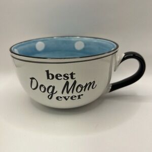 "Best Dog Mom Ever" Coffee Mug White/Black/Blue Polka dots 18oz Mothers Day Gift